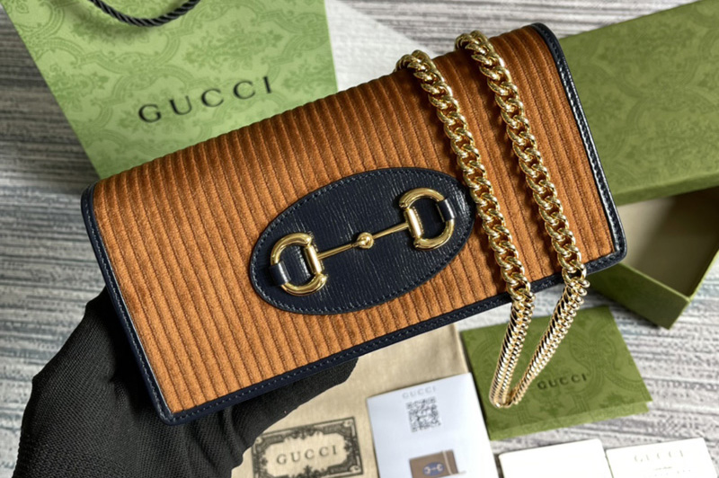 Gucci 602695 Gucci Horsebit 1955 chain wallet in Brown corduroy