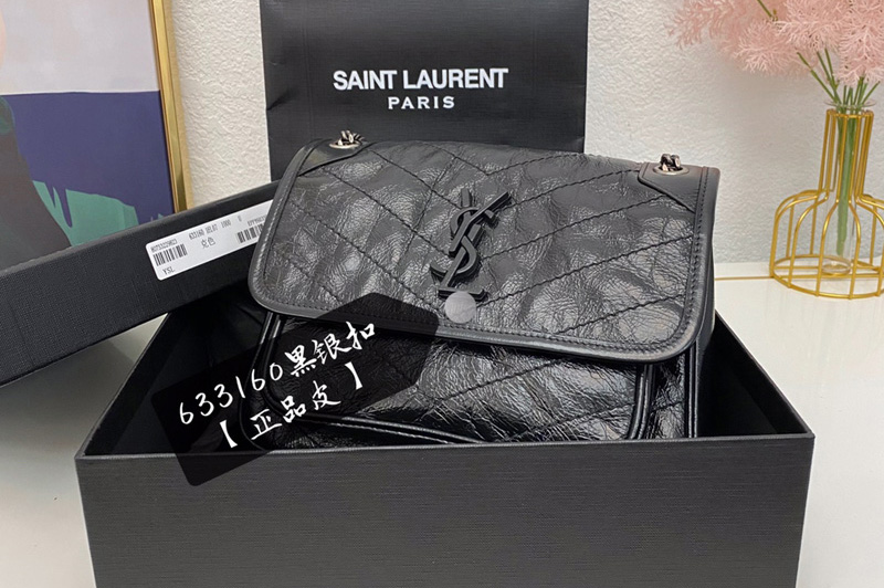 Saint Laurent 633160 YSL niki Baby bag in Black vintage crinkled leather