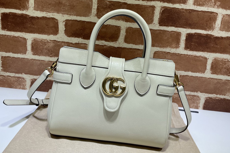 Gucci 658450 Small top handle bag with Double G in White leather