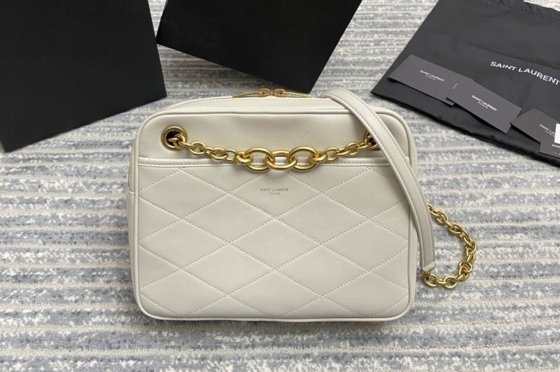 Saint Laurent 669308 YSL LE MAILLON SMALL CHAIN BAG IN White QUILTED LAMBSKIN