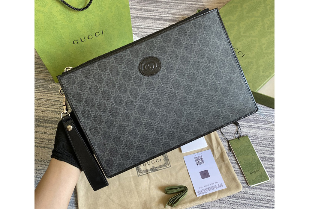 Gucci 672953 GG Supreme pouch in Black GG Supreme