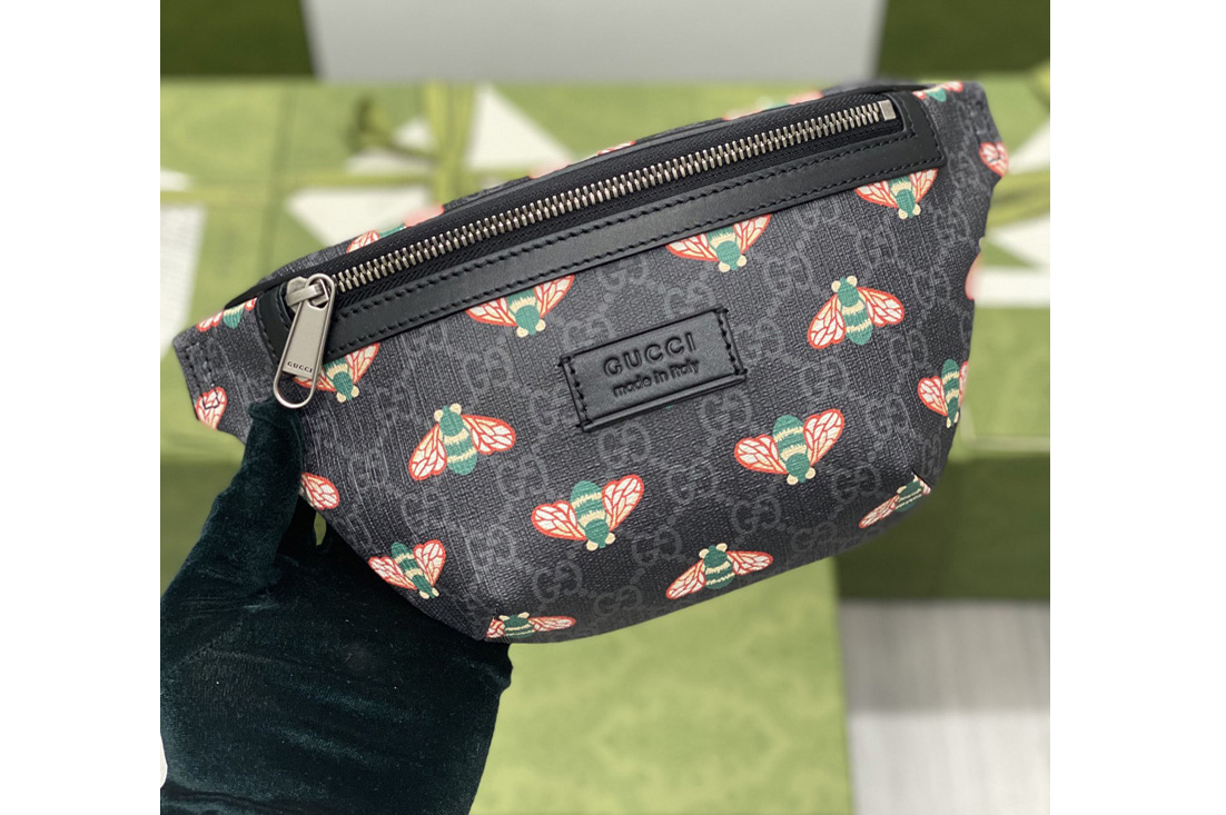 Gucci 675181 Gucci Bestiary belt bag with bees in Black GG Supreme canvas with bee print
