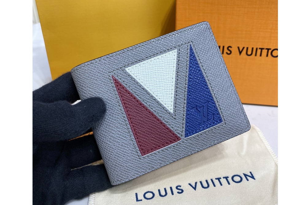 Louis Vuitton M30799 LV Multiple Wallet in Gray Taiga cowhide leather