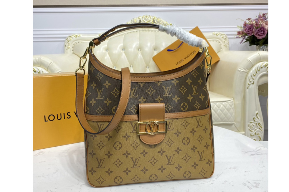 Louis Vuitton M45195 LV Hobo Dauphine MM handbag in Monogram coated canvas and Monogram Reverse coated canvas