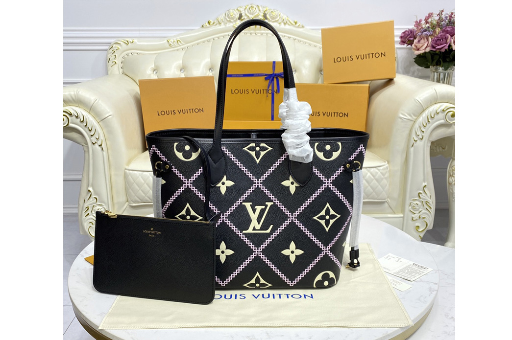 Louis Vuitton M46040 LV Neverfull tote Bag in Black Monogram Empreinte leather