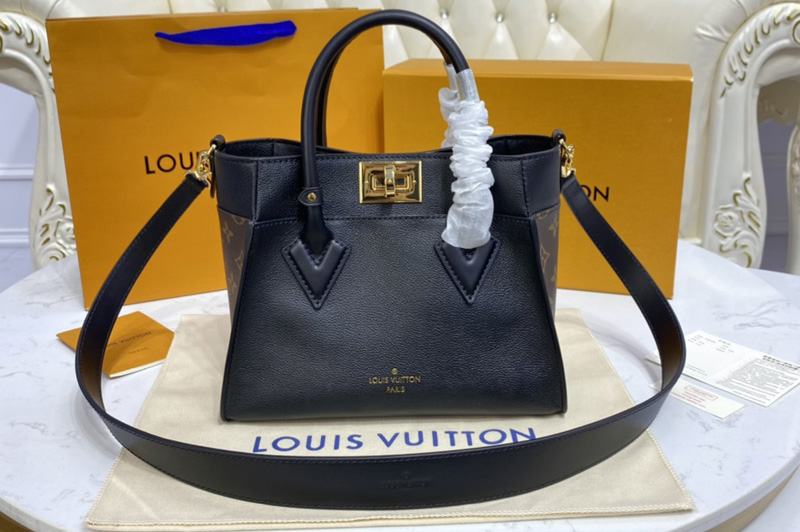 Louis Vuitton M57728 LV On My Side PM tote bag in Black soft calf leather and Monogram canvas