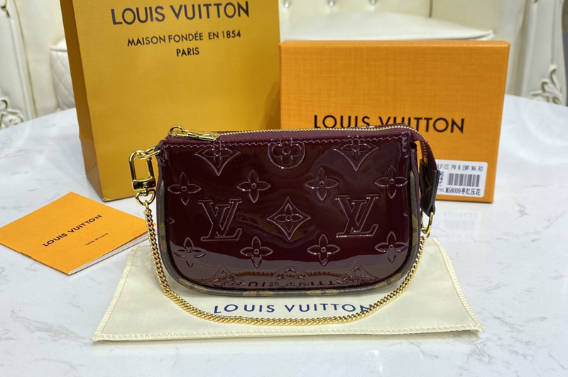 Louis Vuitton M90597 LV Mini Pochette Accessoires in Amarante Red Monogram Vernis Leather