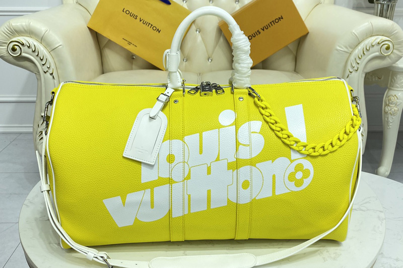 Louis Vuitton M58748 LV Keepall Bandoulière 55 bag in Yellow cowhide leather