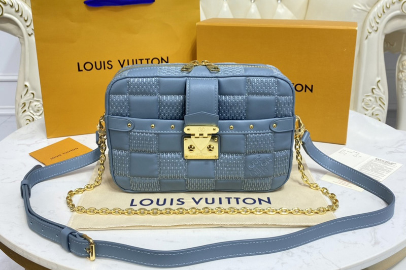 Louis Vuitton M59115 LV Troca PM handbag in Blue Damier Quilt lambskin