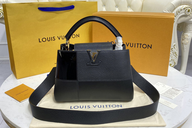 Louis Vuitton M59269 LV Capucines BB handbag in Black Taurillon leather, calfskin and karung leather