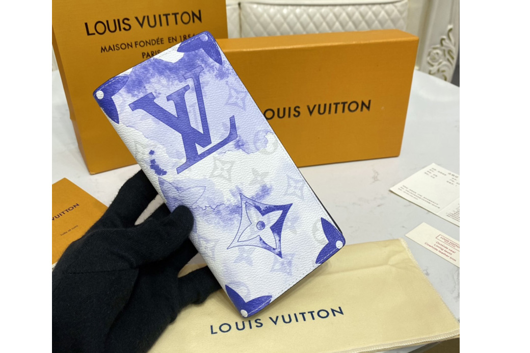 Louis Vuitton M80457 LV Brazza Wallet in Monogram Watercolor Blue coated canvas