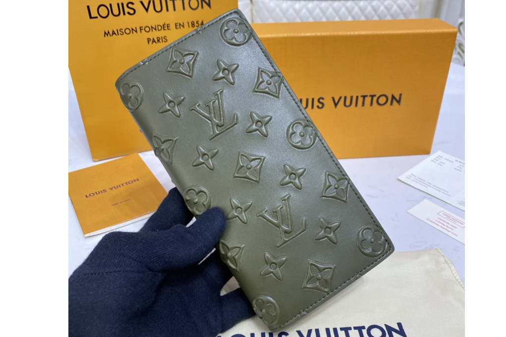 Louis Vuitton M80503 LV Brazza Wallet in Khaki Monogram Seal cowhide leather