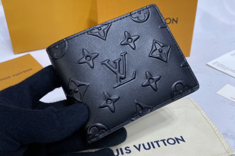Louis Vuitton M80520 LV Slender Wallet in Black Monogram Seal cowhide leather