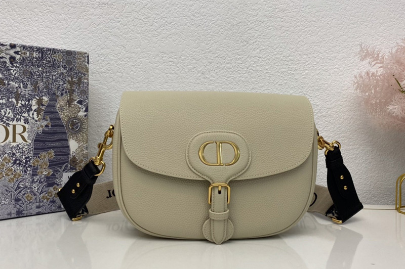 Christian Dior M9320 Large Dior Bobby Bag in Beige Box Calfskin with Blue Dior Oblique Embroidered Strap