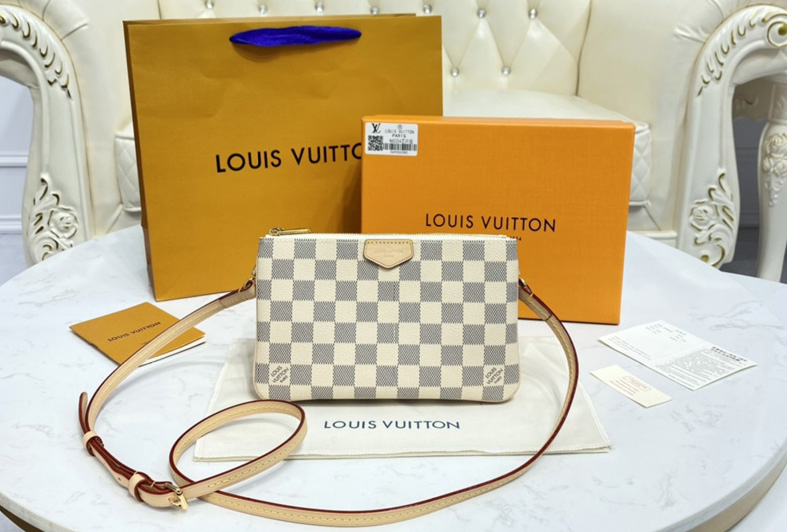 Louis Vuitton N60460 LV Double Zip Pochette Bag in Damier Azur canvas
