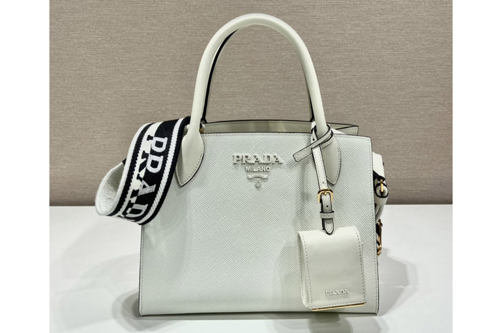 Prada 1BA156 Small Saffiano Leather Prada Monochrome Bag in White Saffiano Leather