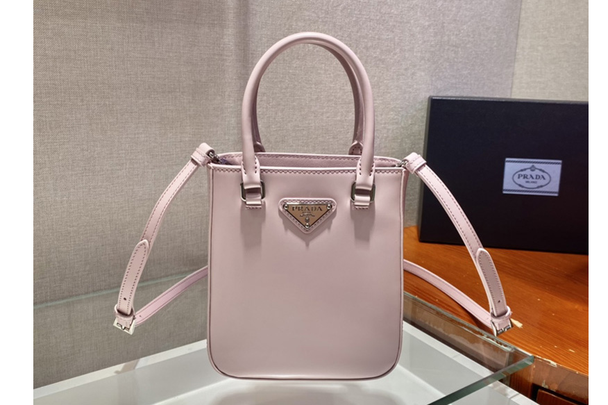 Prada 1BA331 Small brushed leather tote Bag in Pink Leather