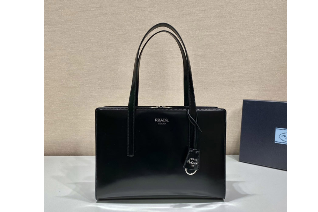 Prada 1BA350 Re-Edition 1995 brushed-leather medium handbag in Black Leather