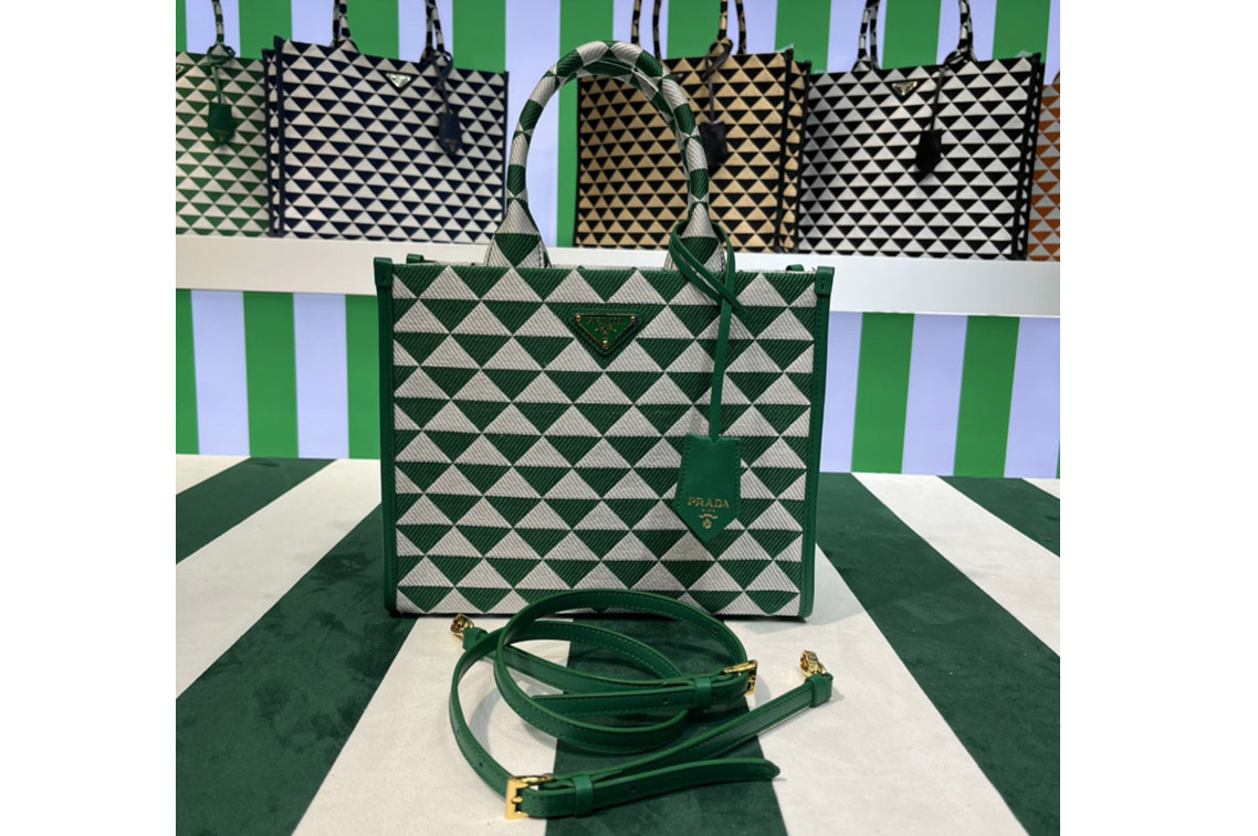 Prada 1BA354 Small Prada Symbole jacquard fabric handbag in Green/White
