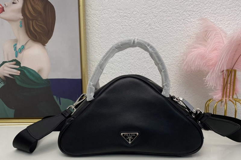 Prada 1BB082 Leather Prada Triangle bag in Black Leather