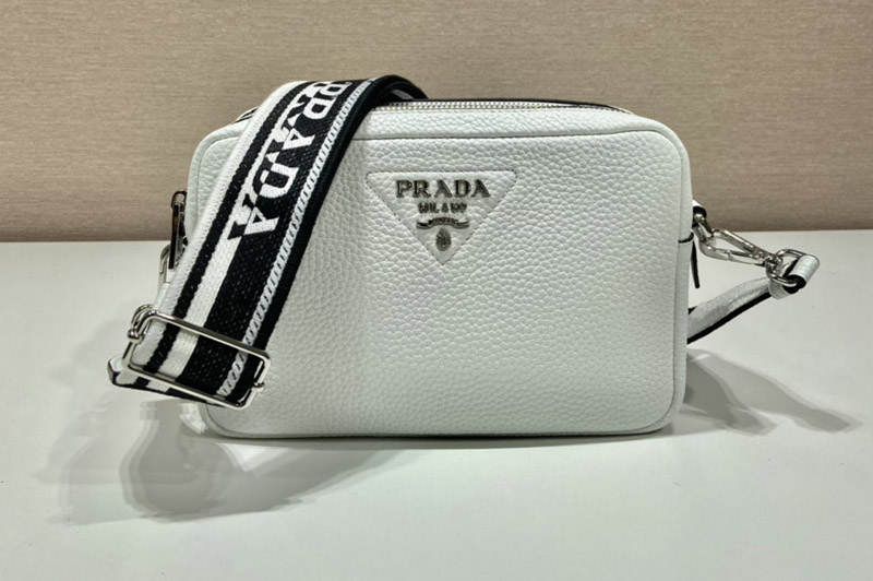 Prada 1BH082 Leather bag with shoulder strap on White Leather