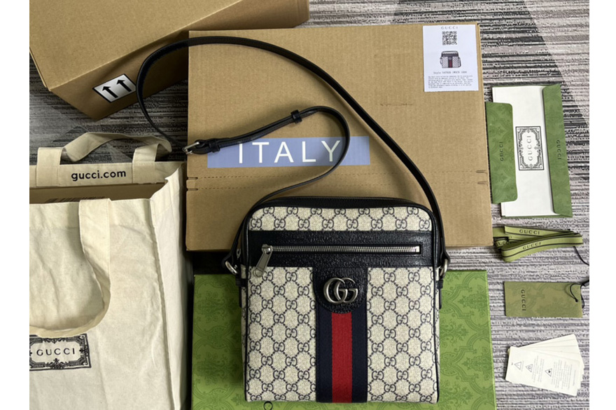 Gucci 547926 Ophidia GG small messenger bag in Beige and blue GG Supreme canvas