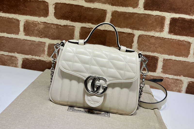 Gucci 583571 GG Marmont mini top handle bag in White matelasse leather