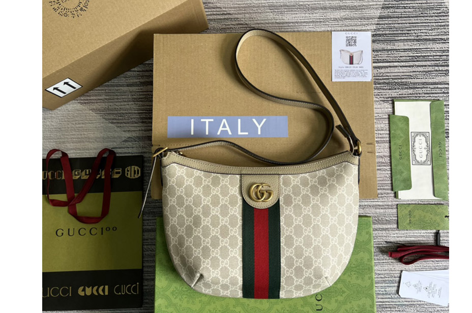 Gucci 598125 Ophidia GG small shoulder bag in Beige and white GG Supreme canvas