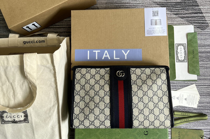 Gucci ‎598234 Ophidia GG toiletry case in Beige and blue GG Supreme canvas
