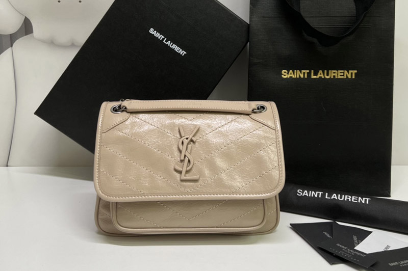 Saint Laurent 633160 YSL niki Baby bag in Beige vintage crinkled leather