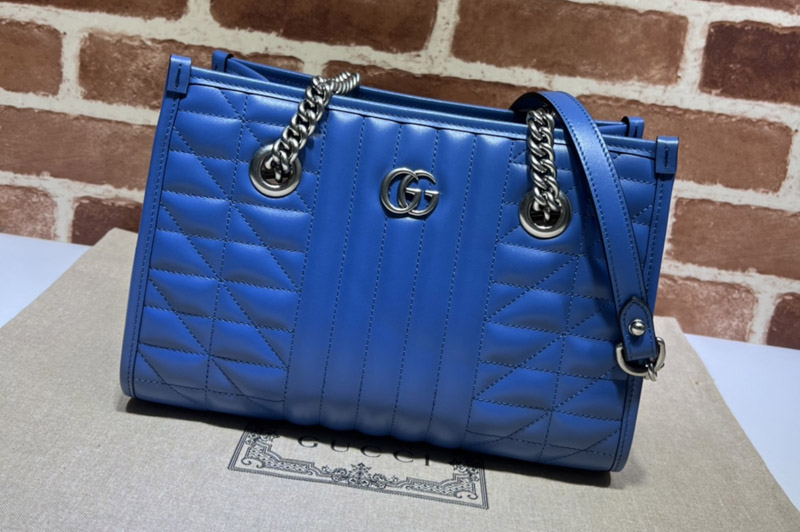 Gucci 681483 GG Marmont Small Tote bag in Blue matelasse leather
