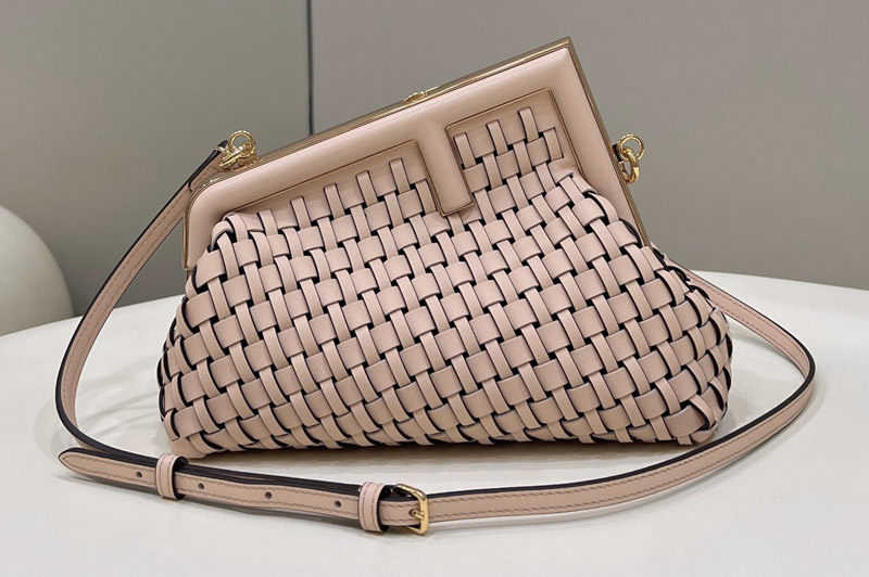 Fendi 8BP129 Fendi First Small Bag in Pink braided leather