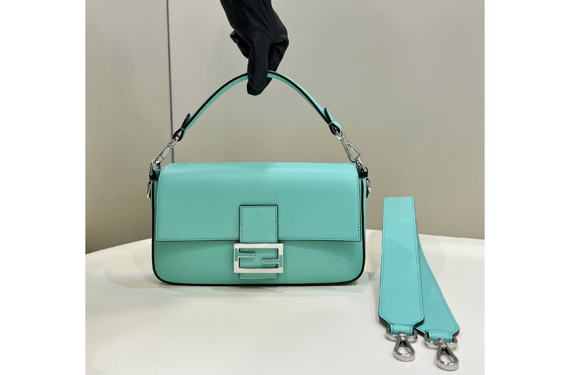 Fendi 8BR600 medium Baguette bag in Tiffany Blue Leather