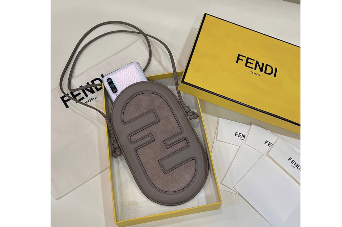 Fendi 7AS055 12 Pro Phone Holder pouch bag in Grey leather and suede