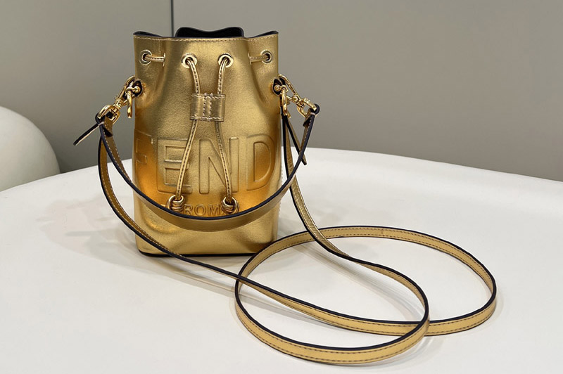 Fendi 8BS010 Fendi Mon Tresor mini bag in Gold laminated leather