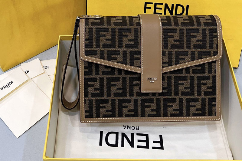 Fendi 7VA568 O'Lock Clutch bag in Brown FF fabric