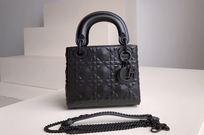 Dior M0505 Mini Lady Dior bag Black Cannage Calfskin with Diamond Motif