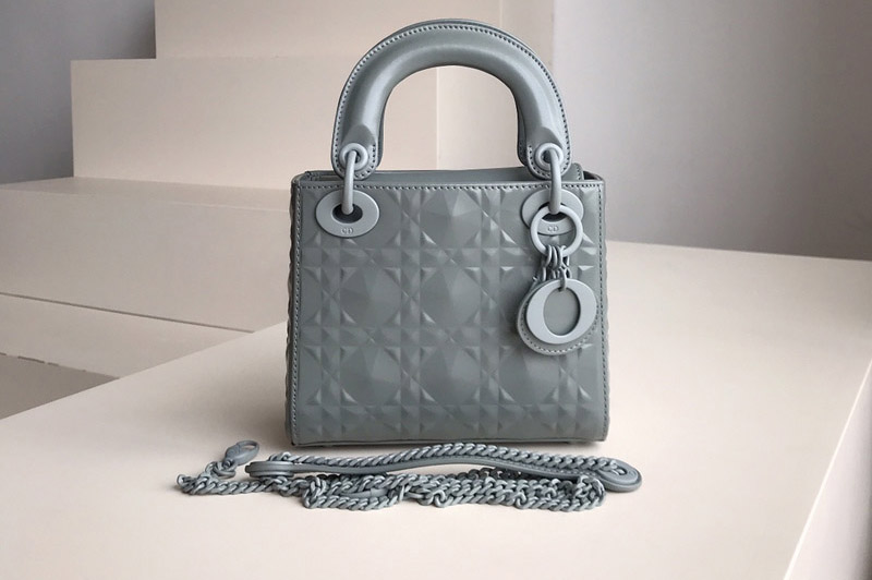 Dior M0505 Mini Lady Dior bag Gray Cannage Calfskin with Diamond Motif