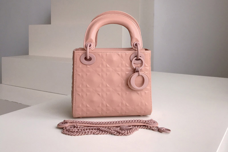Dior M0505 Mini Lady Dior bag in Pink Cannage Calfskin with Diamond Motif