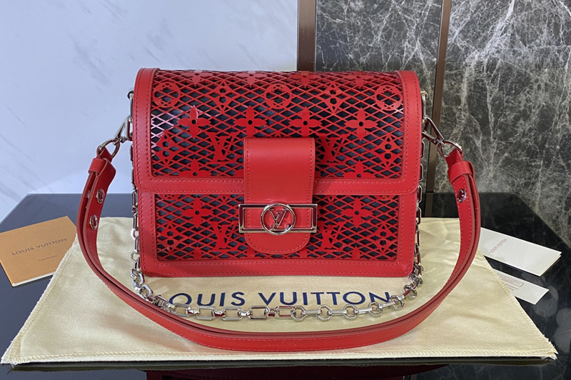 Louis Vuitton M20590 LV Dauphine MM handbag on Red Patent calfskin