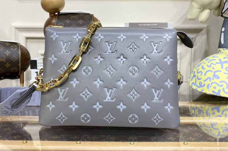 Louis Vuitton M20771 LV Coussin PM handbag in Gray Monogram-embossed puffy calfskin