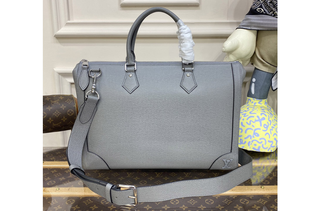 Louis Vuitton M30856 LV Slim Briefcase Bag in Grey Taiga cowhide leather