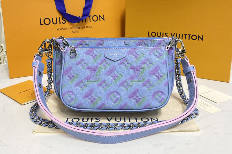 Louis Vuitton M46180 LV Multi Pochette Accessoires cross-body bag Blue embossed Monogram Empreinte leather