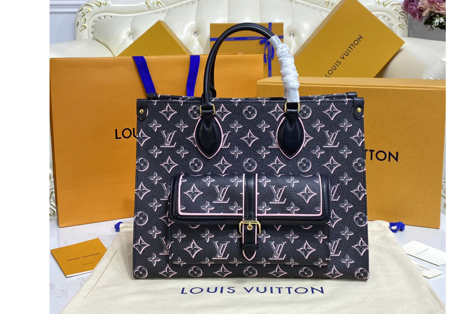Louis Vuitton M46154 LV OnTheGo MM tote bag in Black Monogram coated canvas