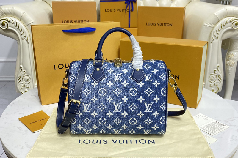 Louis Vuitton M59609 LV Speedy Bandoulière 25 handbag in Navy Blue Monogram denim jacquard