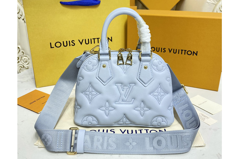 Louis Vuitton M59822 LV Alma BB handbag in Blue Quilted and embroidered smooth calf leather