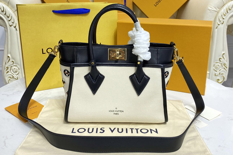Louis Vuitton M59908 LV On My Side PM Tote Bag canvas with Black smooth leather
