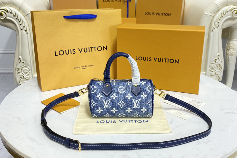 Louis Vuitton M81213 LV Nano Speedy Bag in Blue Monogram jacquard denim