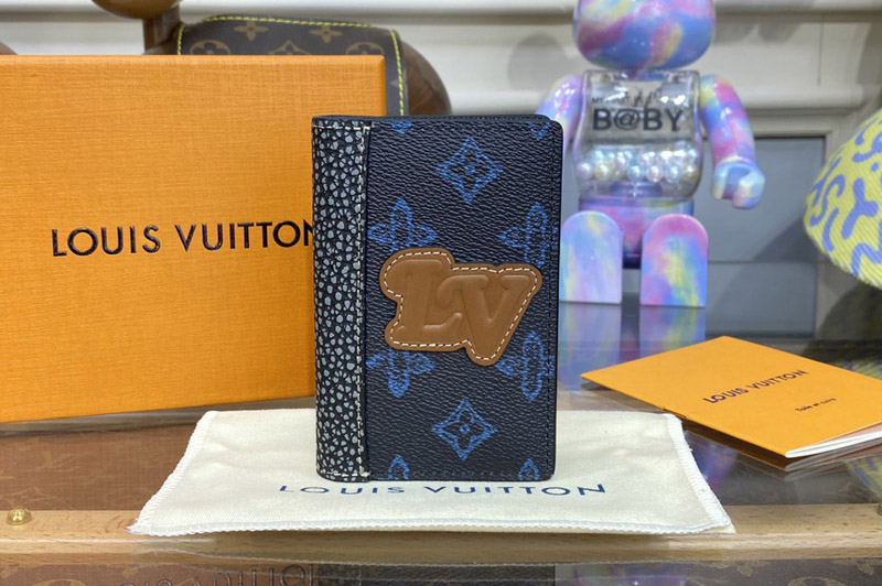 Louis Vuitton M81789 LV Pocket Organizer Wallet in Blue Monogram coated canvas