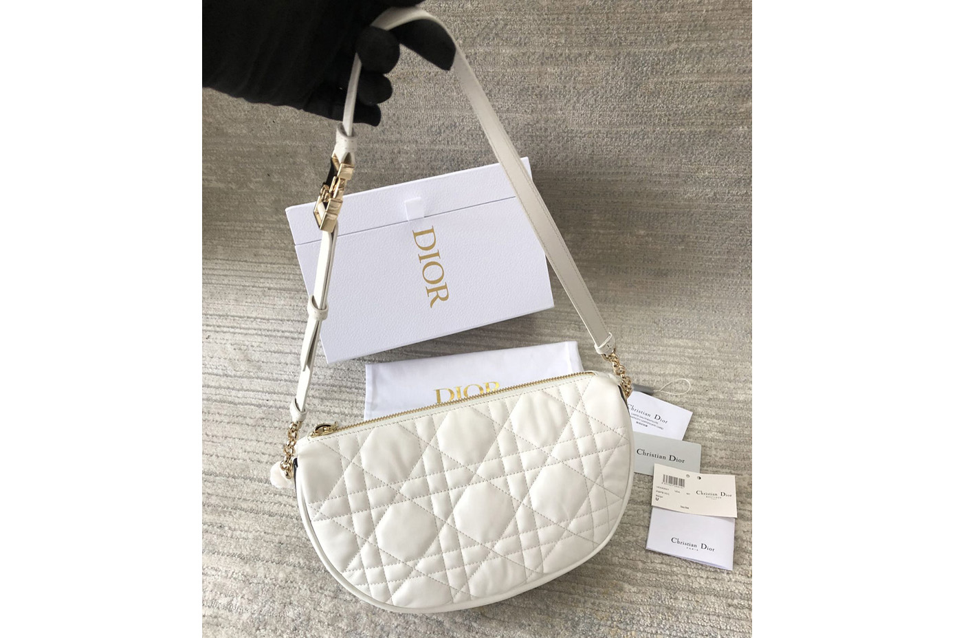 Christian Dior M7201 Medium Dior Vibe Hobo bag in White Cannage Lambskin